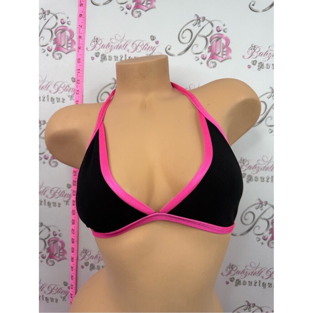 Bikini top pink trim neon Black Bikini Top with Hot Pink Trim